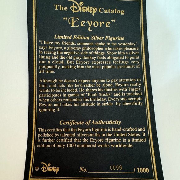 Vintage Disney Limited Edition Sterling Silver Eeyore Figurine 99/1000 - Picture 11 of 13